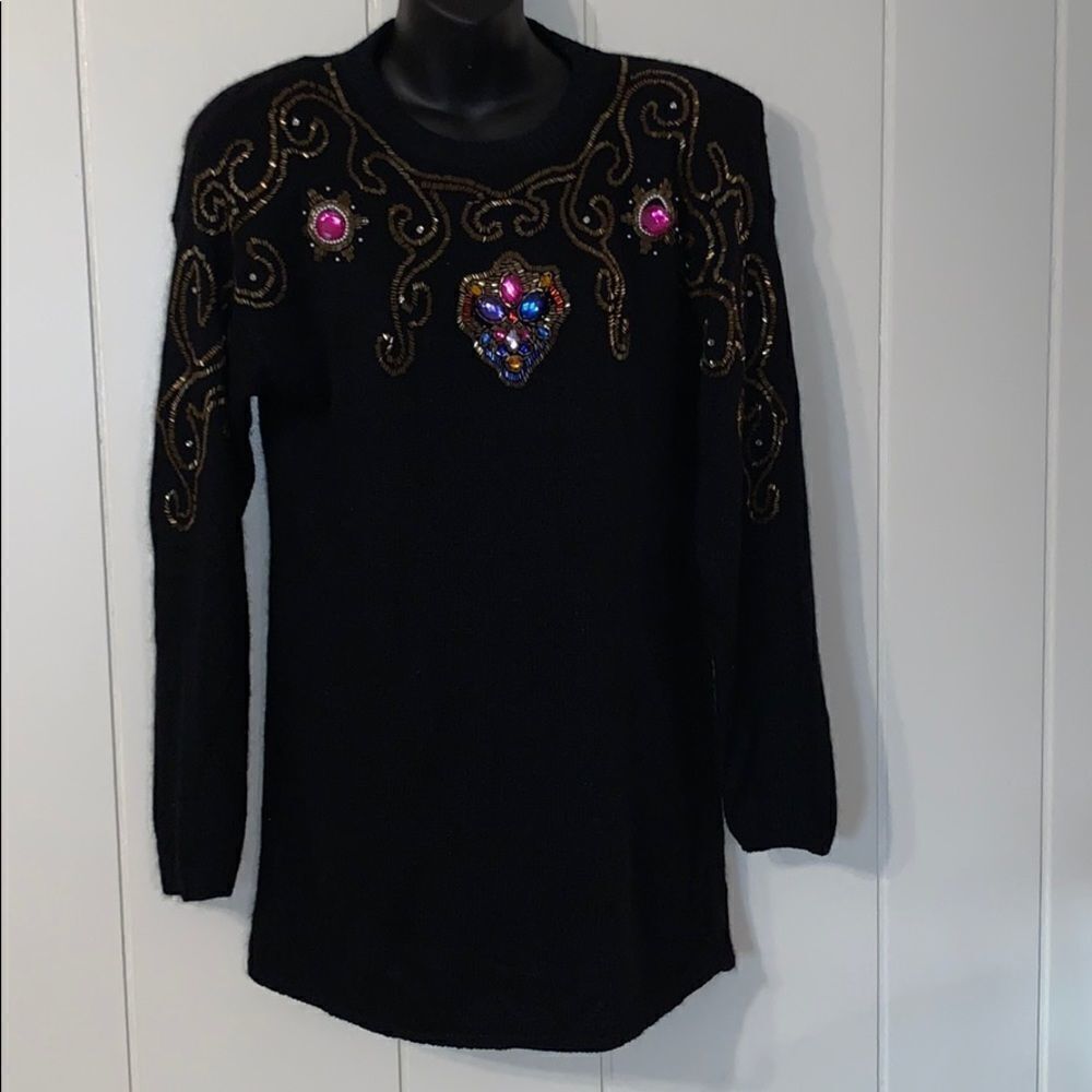 🎉 Vtg 80s/90s Joule black beaded long sweater 🎊